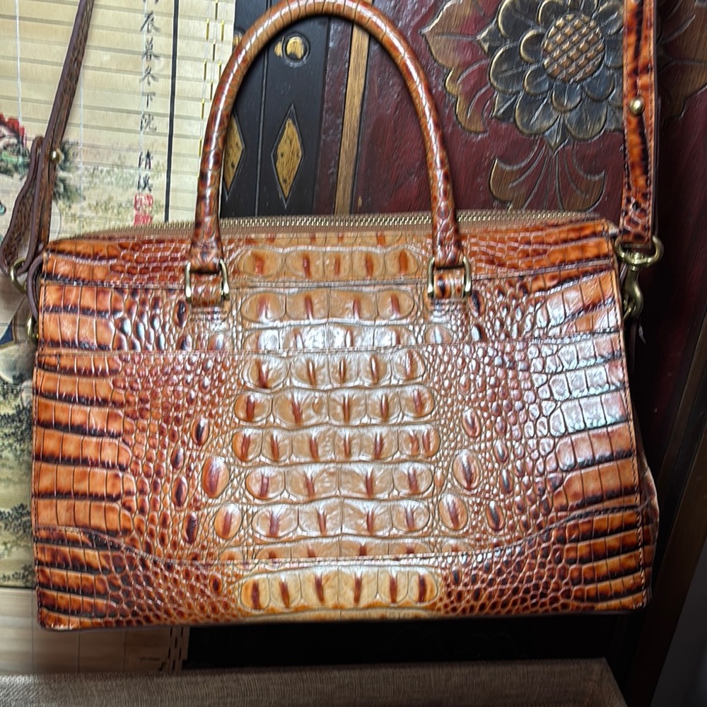 Brahmin Leather Satchel Pecan Melbourne Croc wStrap 11.75”Lx7.5”Hx4.5”W - Picture 5 of 17